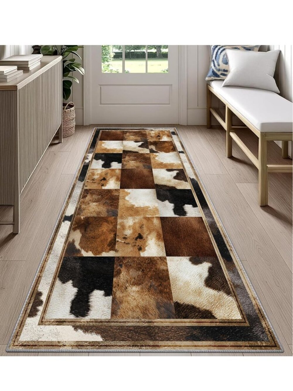 Rustic Cowhide Print Runner 2'x6' - Machine Washable